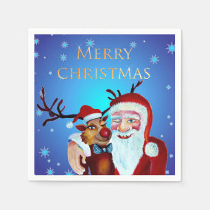 Serviette En Papier Père Noël magique aquarelle Rudolph souriant