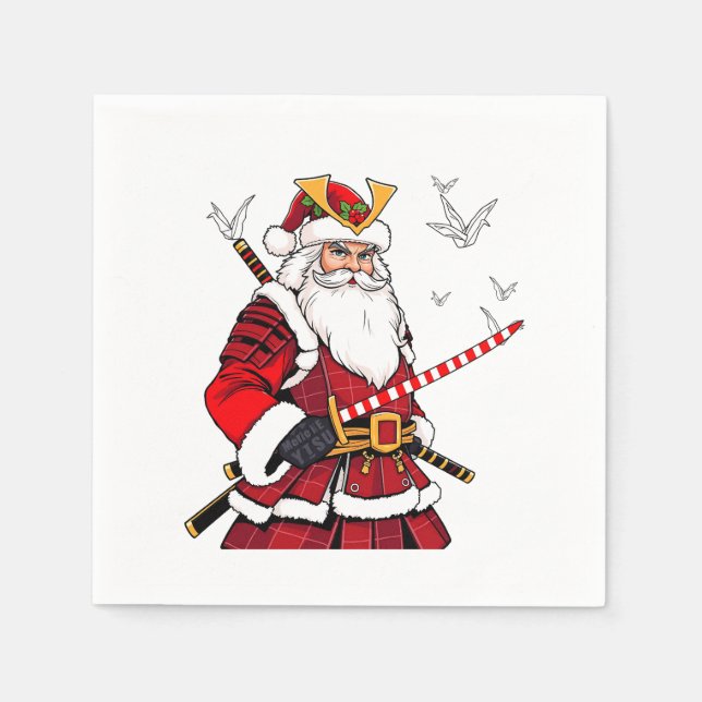 Serviette En Papier Père Noël Noël Santa Claus japonais Art Samurai (Devant)