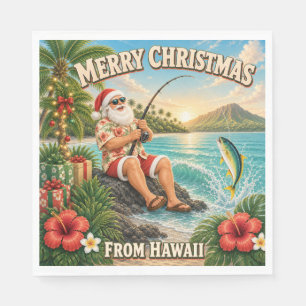 Serviette En Papier Père Noël pêchant à Hawaii T-shirt Noël