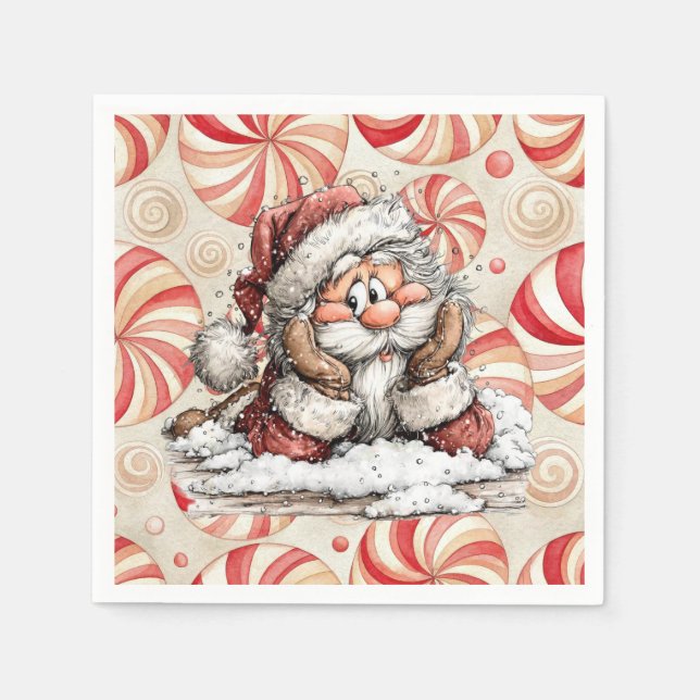 Serviette En Papier Père Noël pensif après sa chute (Devant)