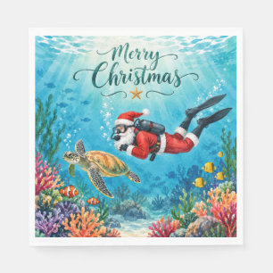 Serviette En Papier Père Noël Plongeur Noël Fêtes sous-marines de Noël