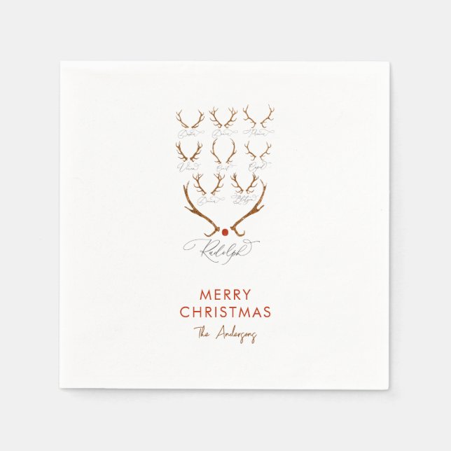 Serviette En Papier Père Noël Reindeer Noms de famille Noël (Devant)