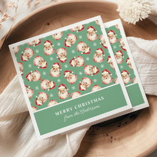 Serviette En Papier Père Noël Rétro Vert Nom Personnalisé Noël