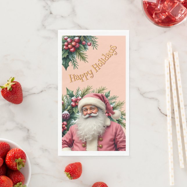 Serviette En Papier Père Noël rose de vacances (En situation)