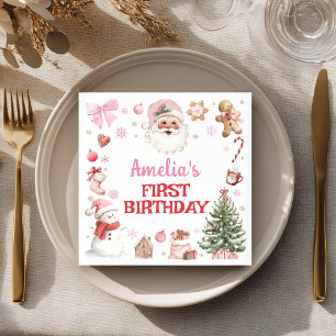 Serviette En Papier Père Noël Rose Rétro Noël Anniversaire de Noël