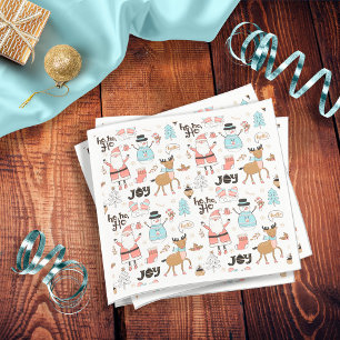 Serviette En Papier Père Noël, Snowman, Reindeer Motif ID559