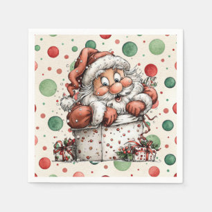 Serviette En Papier Père Noël sortant d'une boîte de cadeau