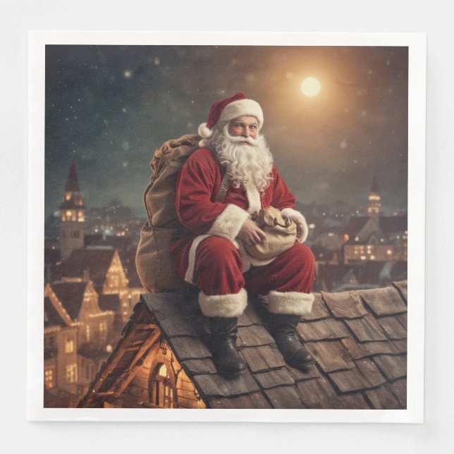 Serviette En Papier Père Noël sur le toit (Devant)