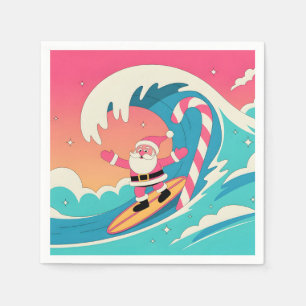 Serviette En Papier Père Noël surfant sur une vague de canne à sucre