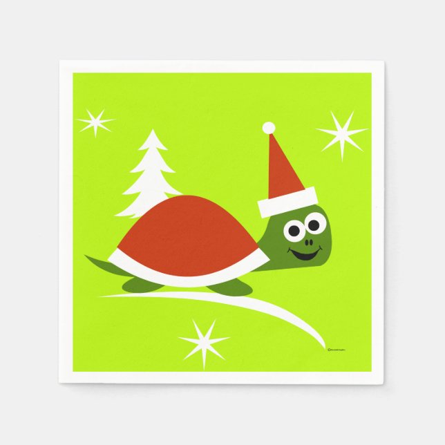 Serviette En Papier Père Noël Turtle Papier de Noël (Devant)