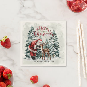 Serviette En Papier Père Noël vintage & Deer Christmas Napkin