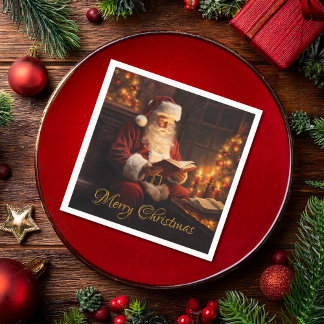 Serviette En Papier Père Noël vintage Lecture d'un livre