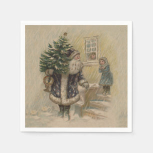 Serviette En Papier Père Noël Vintage Neige Arbre de Noël