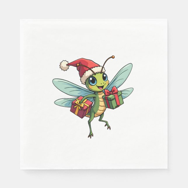 Serviette En Papier Père Noël's Dragonfly Helper (Devant)