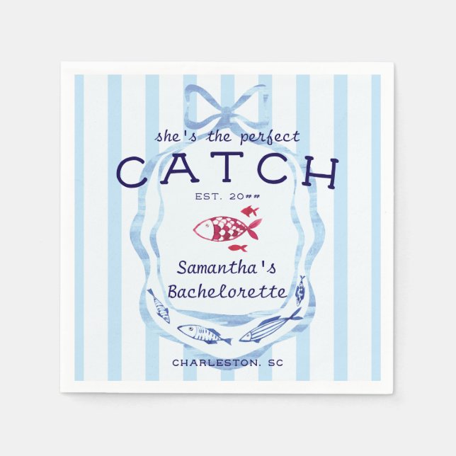 Serviette En Papier Perfect Catch Beach Preppy Fishing Bachelorette (Devant)