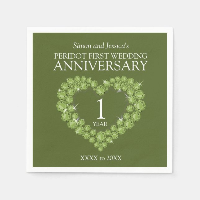 Serviette En Papier Péridot vert 1er anniversaire mariage coeur person (Devant)