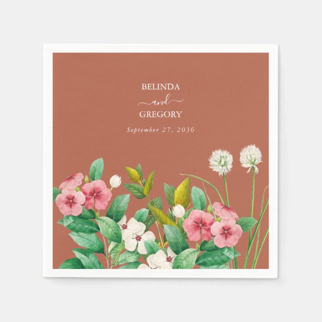 Serviette En Papier Périwinkle Burnt Orange Terracotta Mariage (Devant)