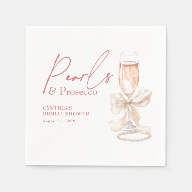 Serviette En Papier Perles à ruban blanc & prosecco rosé : Baby Shower (Devant)