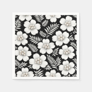 Serviette En Papier Perles blanches à motif floral