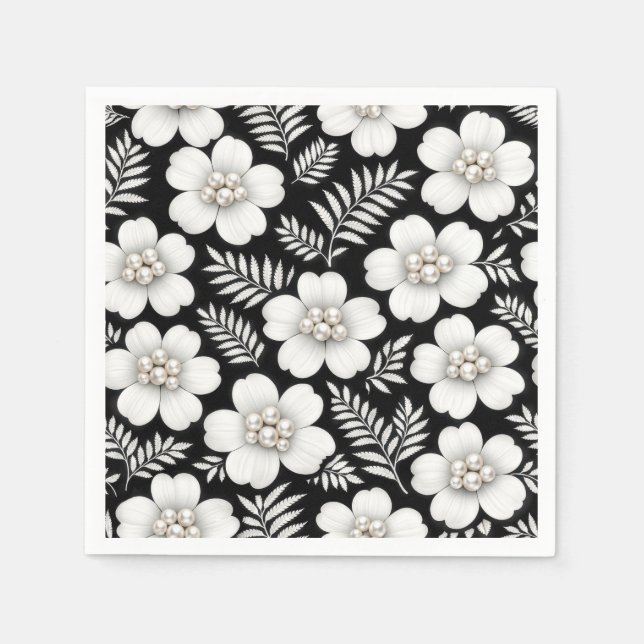Serviette En Papier Perles blanches à motif floral (Devant)