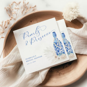Serviette En Papier Perles bleues et prosecco pour une fête de mariage