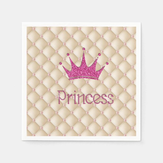 Serviette En Papier Perles Charming Chic, Tiara, Princesse, Glitterie (Devant)