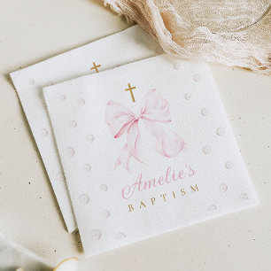 Serviette En Papier Perles de Bow rose fille Baptême