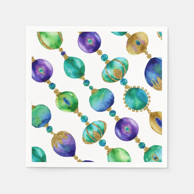 Serviette En Papier Perles de Mardi Gras de couleurs vives (Devant)
