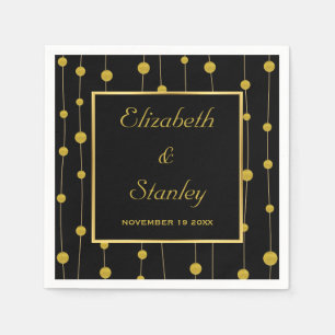 Serviette En Papier Perles de papier doré noir et cadre mariage modern