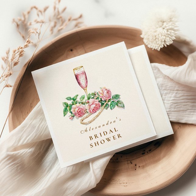 Serviette En Papier Perles de Rose et Fête des mariées de poursuites (Créateur téléchargé)