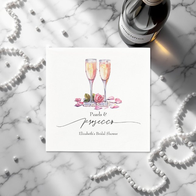 Serviette En Papier Perles élégantes, pétales et Fête des mariées de p (Elegant Pearls & Prosecco Bridal Shower Napkins)