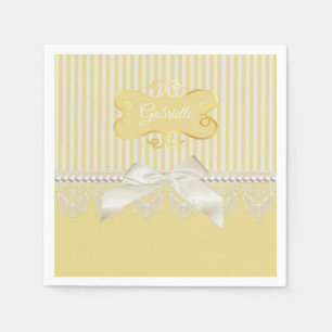 Serviette En Papier Perles et dentelle or rayures Bow ivoire avec nom