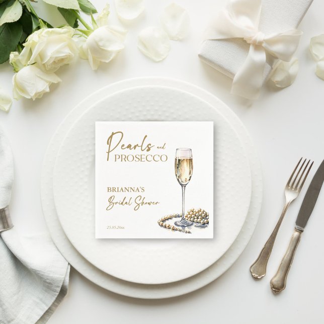 Serviette En Papier Perles et prosecco enterrement de vie de jeune fil (Pearls and prosecco bridal shower elegant monogram printed napkins template personalized tableware)