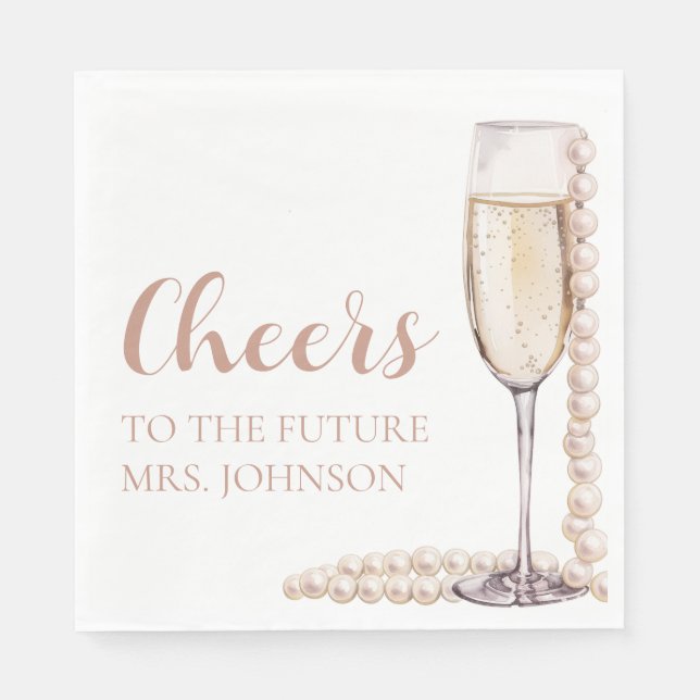 Serviette En Papier Perles et Prosecco Future Mrs Shower de Mariée (Devant)
