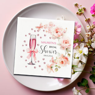 Serviette En Papier Perles et Prosecco Roses Rose Poussiéreux Mariage