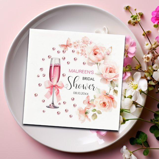 Serviette En Papier Perles et Prosecco Roses Rose Poussiéreux Shower d (Créateur téléchargé)
