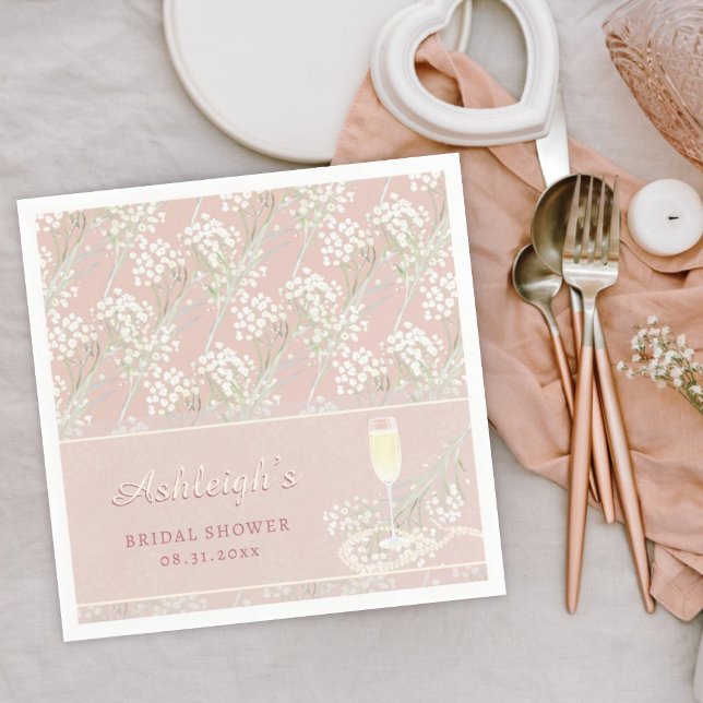 Serviette En Papier Perles & Prosecco Baby's Breath Blush Enterrement  (Créateur téléchargé)