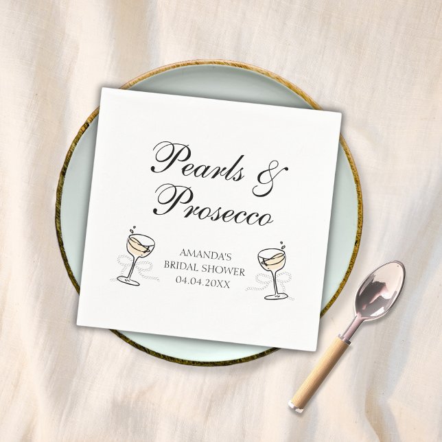 Serviette En Papier Perles & Prosecco Élégante Soirée de Mariage (Pearls & Prosecco Elegant Bridal Shower Napkins)