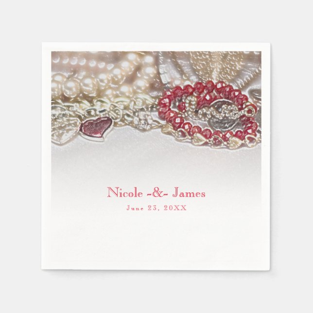 Serviette En Papier Perles & Red Valentine Love Jewels Chic Party (Devant)
