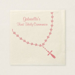 Serviette En Papier Perles rosaire rose Communion Napkin personnalisé