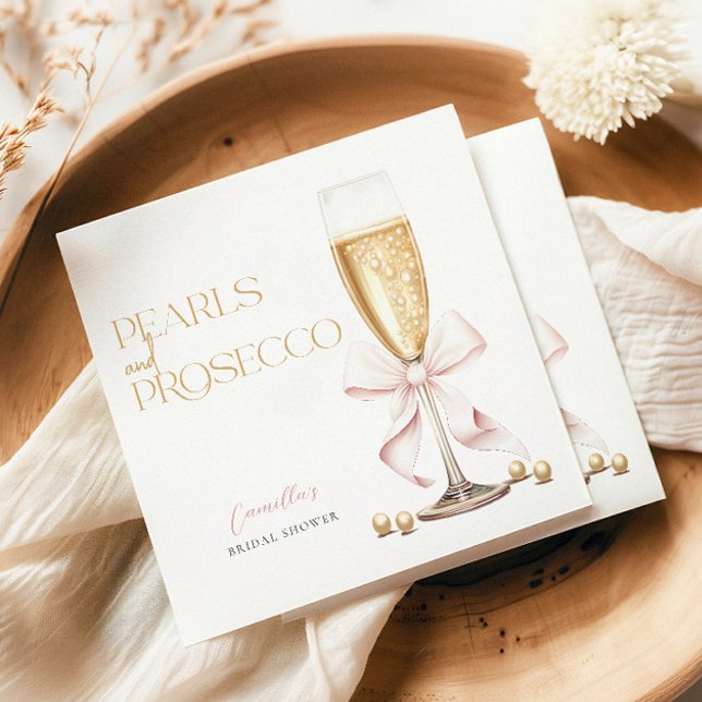 Serviette En Papier Perles roses et bow de prosecco pour la douche de  (Créateur téléchargé)