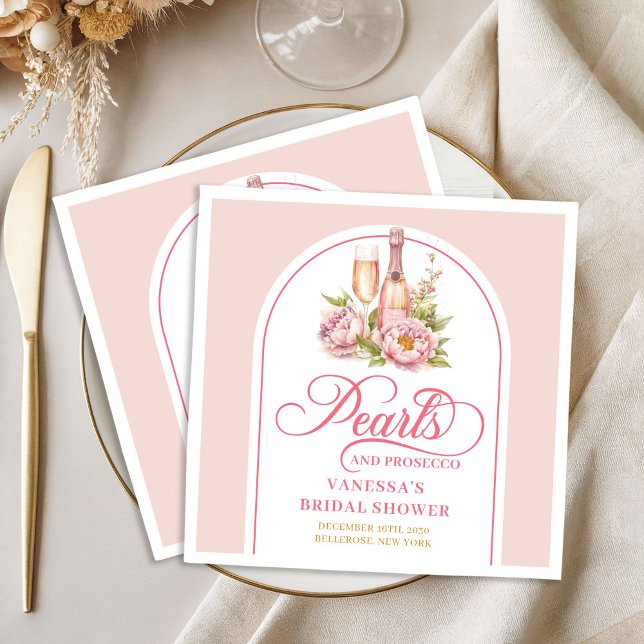 Serviette En Papier Perles sophistiquées et Prosecco pour une Baby Sho (Sophisticated Pearls and Prosecco Bridal Shower Paper Dinner Napkins)