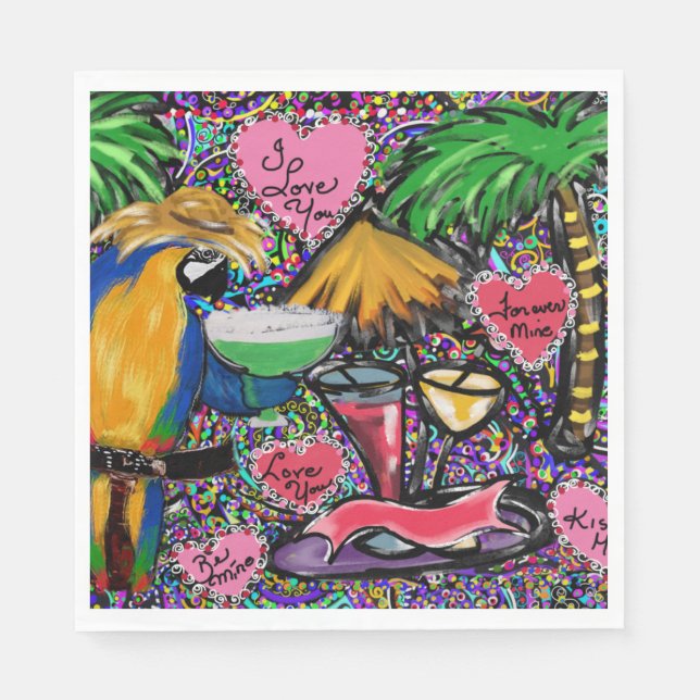 Serviette En Papier Perroquet de fête de la Saint-Valentin (Devant)