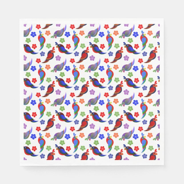 Serviette En Papier Perroquets et fleurs (Devant)
