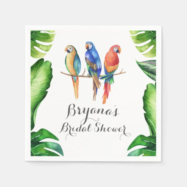 Serviette En Papier Perroquets tropicaux Oiseaux et Feuilles Fête d'an (Devant)