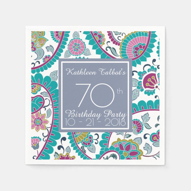 Serviette En Papier Persian Boteh Paisley 70e Anniversaire Document de (Devant)