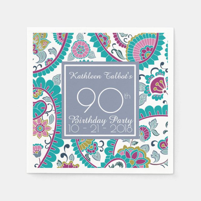 Serviette En Papier Persian Boteh Paisley 90e Anniversaire Document de (Devant)