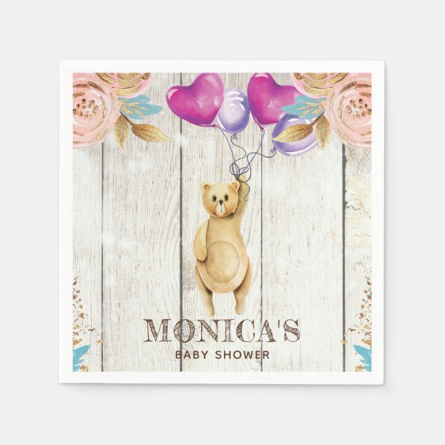 Serviette En Papier Personalisé Teddy Bear Baby shower rustique (Devant)