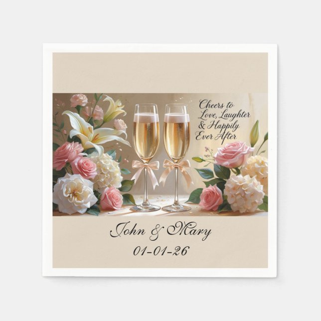 Serviette En Papier Personalised Wedding Napkins-Happily Ever After (Devant)