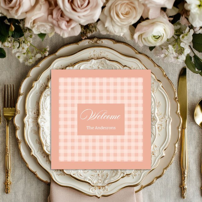Serviette En Papier Personalized Coral Plaid Napkins Chic Table Style (Personalized Coral Plaid Napkins Chic Table Style)
